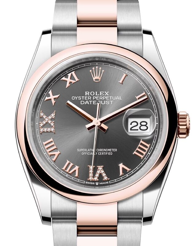 Rolex Datejust 36 Rose Gold/Steel Slate Roman VIIX Diamond Dial & Domed Bezel Oyster Bracelet 126201