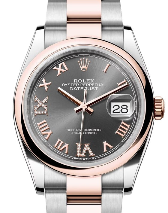 Rolex Datejust 36 Rose Gold/Steel Slate Roman VIIX Diamond Dial & Domed Bezel Oyster Bracelet 126201