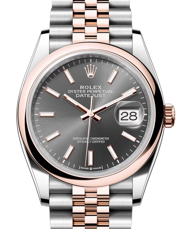 Rolex Datejust 36 Rose Gold/Steel Slate Index Dial & Domed Bezel Jubilee Bracelet 126201