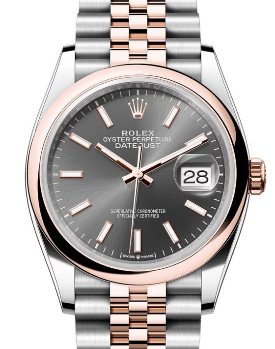 Rolex Datejust 36 Rose Gold/Steel Slate Index Dial & Domed Bezel Jubilee Bracelet 126201