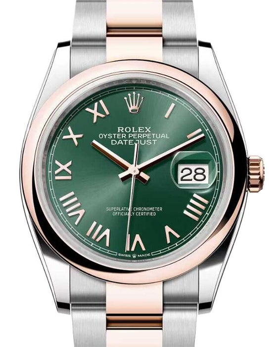 Rolex Datejust 36 Rose Gold/Steel Mint Green Roman Dial & Domed Bezel Oyster Bracelet 126201