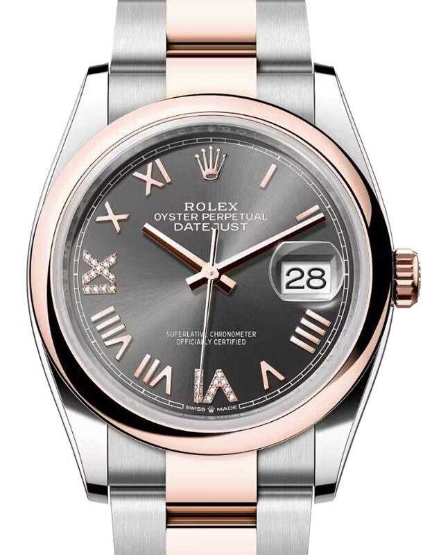 Rolex Datejust 36 Rose Gold/Steel New Slate Roman VIIX Diamond Dial & Domed Bezel Oyster Bracelet 126201