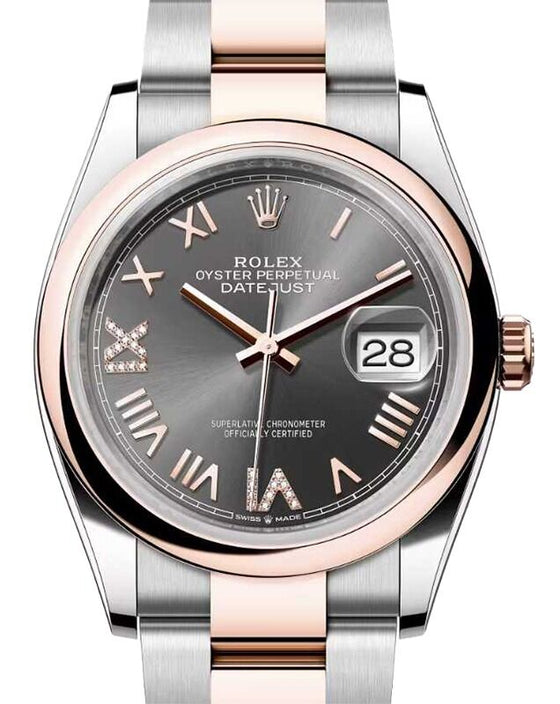 Rolex Datejust 36 Rose Gold/Steel New Slate Roman VIIX Diamond Dial & Domed Bezel Oyster Bracelet 126201