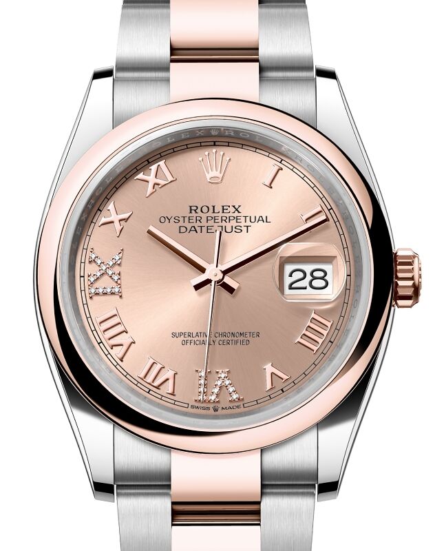 Rolex Datejust 36 Rose Gold/Steel Rose Roman VIIX Diamond VI Dial & Domed Bezel Oyster Bracelet 126201