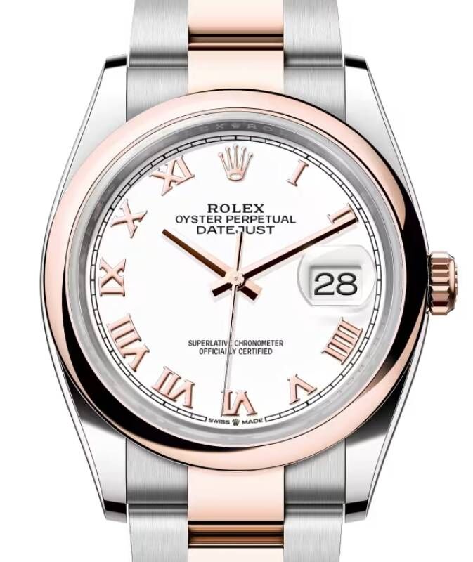 Rolex Datejust 36 Rose Gold/Steel White Roman Dial & Domed Bezel Oyster Bracelet 126201