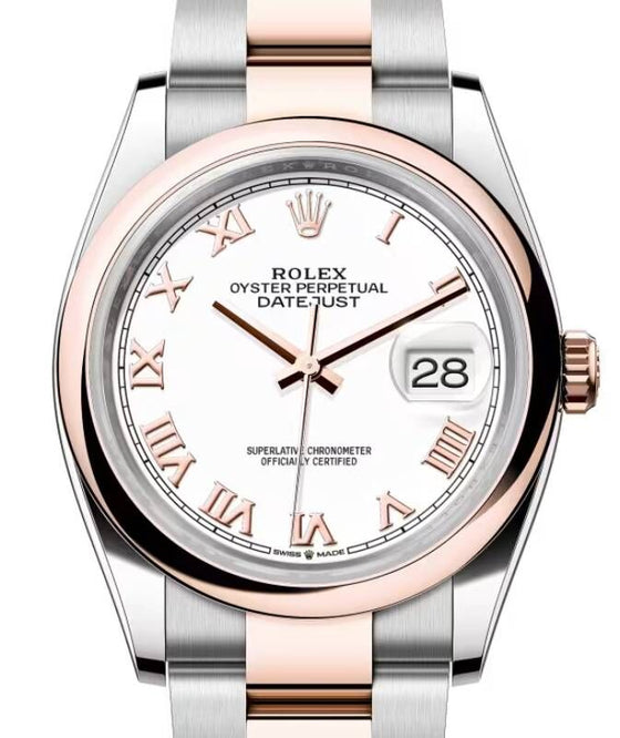 Rolex Datejust 36 Rose Gold/Steel White Roman Dial & Domed Bezel Oyster Bracelet 126201