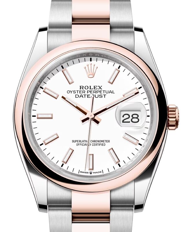 Rolex Datejust 36 Rose Gold/Steel White Index Dial & Domed Bezel Oyster Bracelet 126201