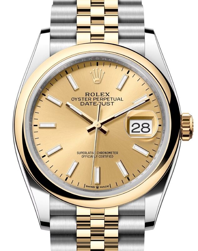 Rolex Datejust 36 Yellow Gold/Steel Champagne Index Dial & Smooth Domed Bezel Jubilee Bracelet 126203