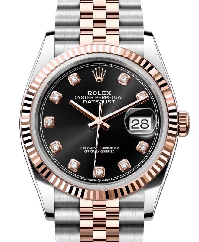 Rolex Datejust 36 Rose Gold/Steel Black Diamond Dial & Fluted Bezel Jubilee Bracelet 126231