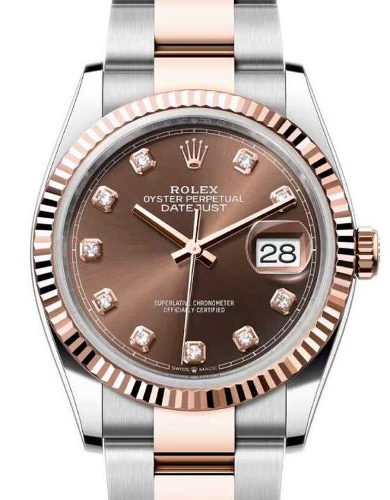 Rolex Datejust 36 Rose Gold/Steel Chocolate Diamond Dial & Fluted Bezel Oyster Bracelet 126231