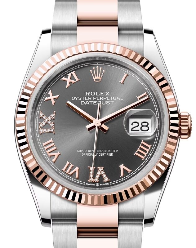 Rolex Datejust 36 Rose Gold/Steel Slate Roman Diamond VIIX Dial & Fluted Bezel Oyster Bracelet 126231