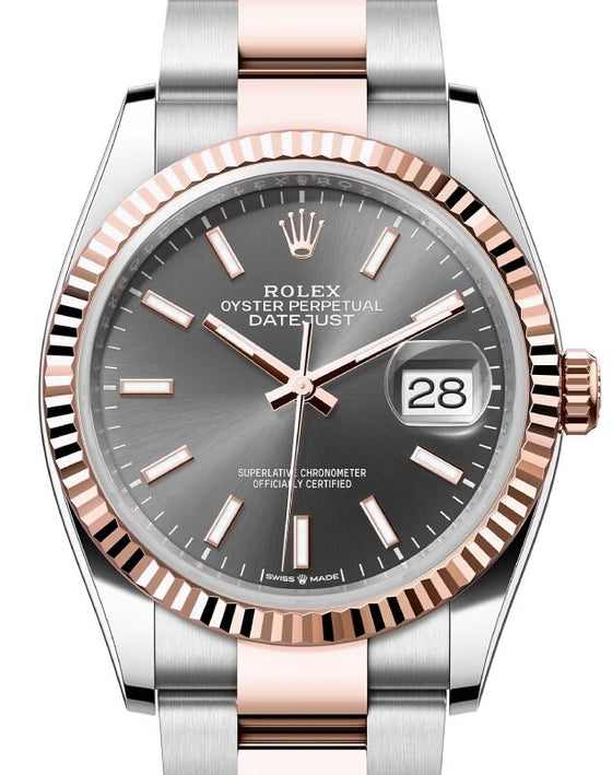 Rolex Datejust 36 Rose Gold/Steel Slate Index Dial & Fluted Bezel Oyster Bracelet 126231