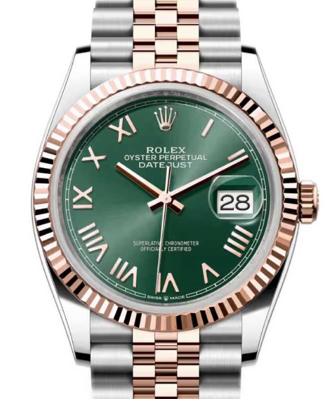 Rolex Datejust 36 Rose Gold/Steel Mint Green Roman Dial & Fluted Bezel Jubilee Bracelet 126231
