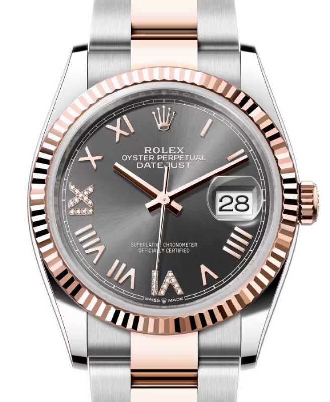 Rolex Datejust 36 Rose Gold/Steel New Slate Roman Diamond VIIX Dial & Fluted Bezel Oyster Bracelet 126231