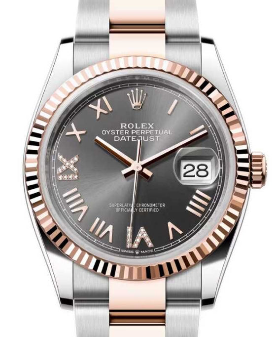 Rolex Datejust 36 Rose Gold/Steel New Slate Roman Diamond VIIX Dial & Fluted Bezel Oyster Bracelet 126231