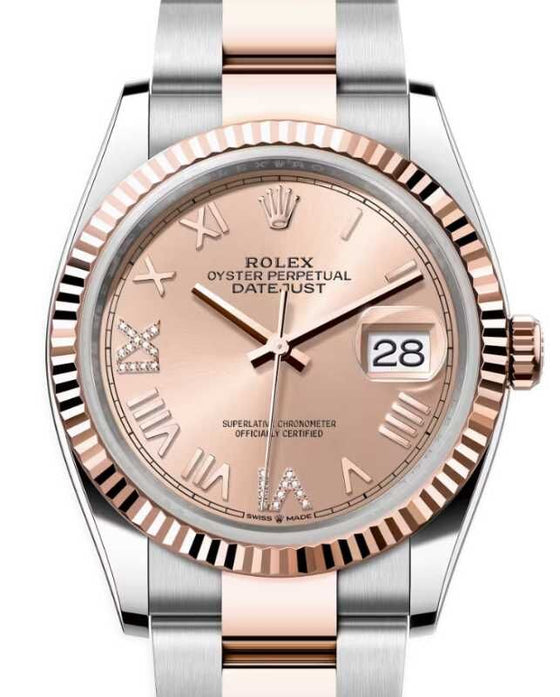 Rolex Datejust 36 Rose Gold/Steel Rose Roman Diamond VIIX Dial & Fluted Bezel Oyster Bracelet 126231