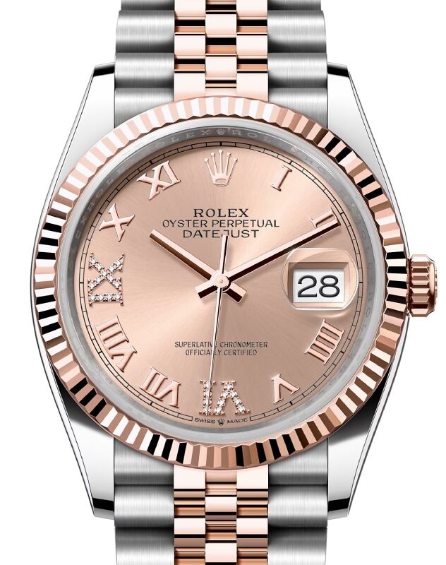 Rolex Datejust 36 Rose Gold/Steel Rose Roman Diamond VI Dial & Fluted Bezel Jubilee Bracelet 126231
