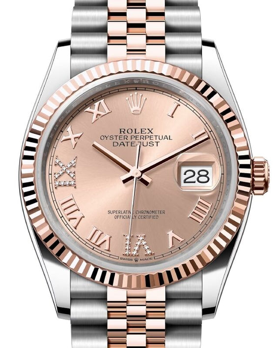 Rolex Datejust 36 Rose Gold/Steel Rose Roman Diamond VI Dial & Fluted Bezel Jubilee Bracelet 126231