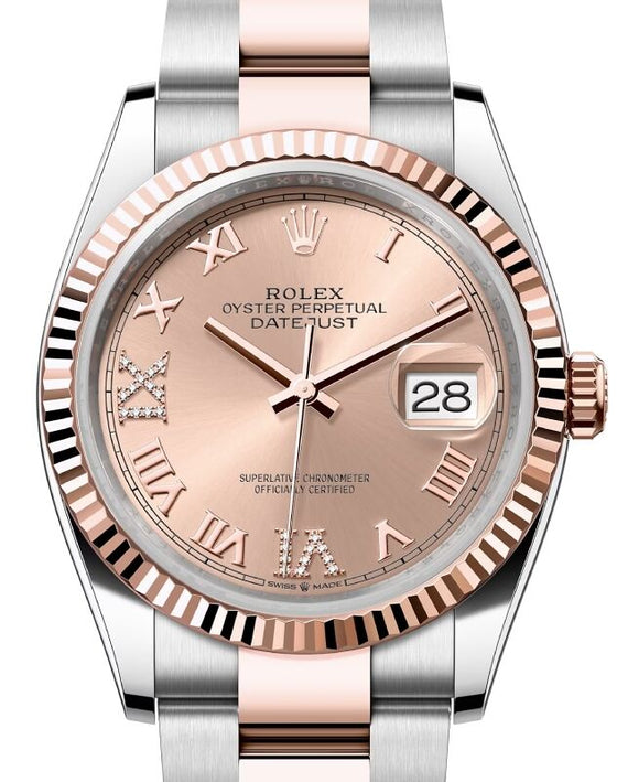 Rolex Datejust 36 Rose Gold/Steel Rose Roman Diamond VI Dial & Fluted Bezel Oyster Bracelet 126231