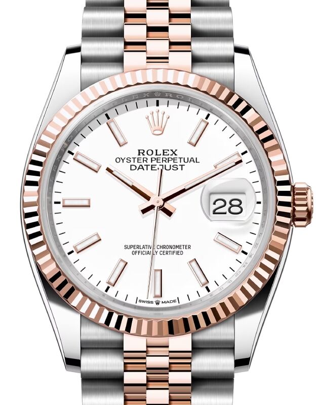 Rolex Datejust 36 Rose Gold/Steel White Index Dial & Fluted Bezel Jubilee Bracelet 126231