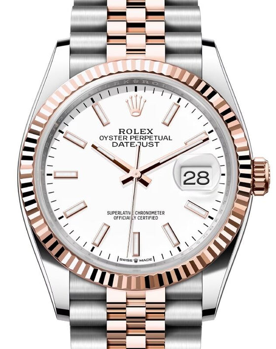 Rolex Datejust 36 Rose Gold/Steel White Index Dial & Fluted Bezel Jubilee Bracelet 126231
