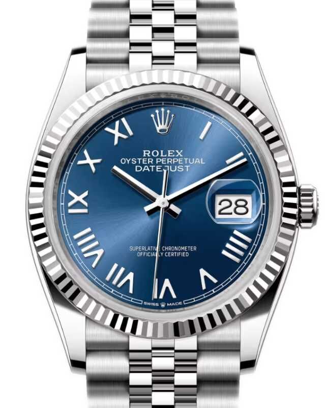 Rolex Datejust 36 White Gold/Steel Bright Blue Roman Dial & Fluted Bezel Jubilee Bracelet 126234
