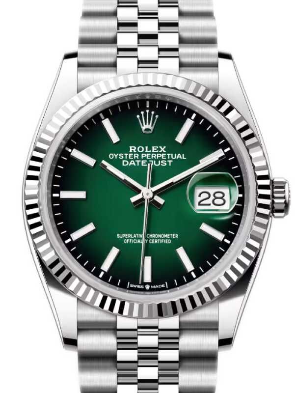 Rolex Datejust 36 White Gold/Steel Green Ombre Index Dial & Fluted Bezel Jubilee Bracelet 126234
