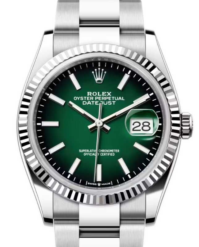 Rolex Datejust 36 White Gold/Steel Green Ombre Index Dial & Fluted Bezel Oyster Bracelet 126234