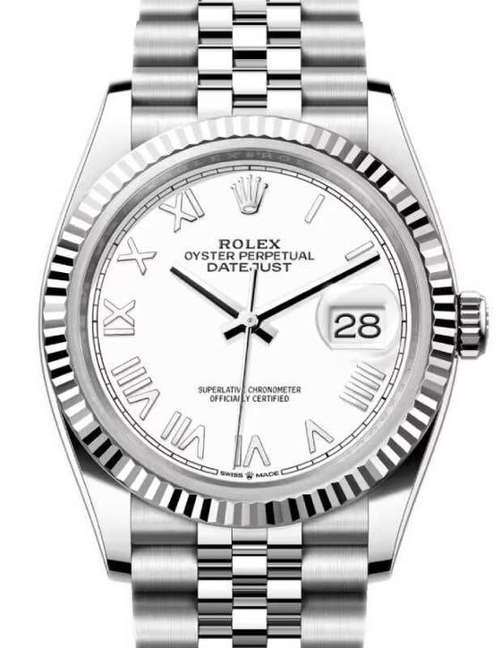 Rolex Datejust 36 White Gold/Steel White New Roman Dial & Fluted Bezel Jubilee Bracelet 126234