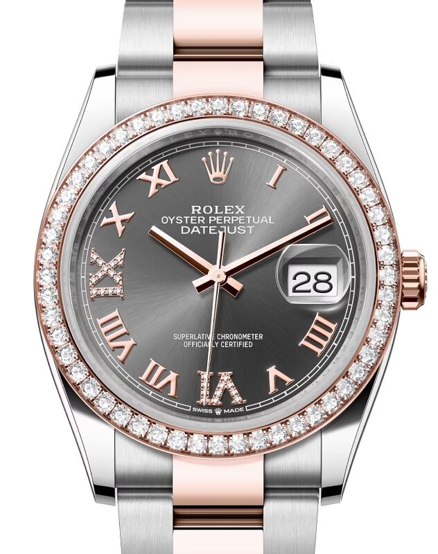 Rolex Datejust 36 Rose Gold/Steel Slate Roman Diamond VIIX Dial & Diamond Bezel Oyster Bracelet 126281RBR