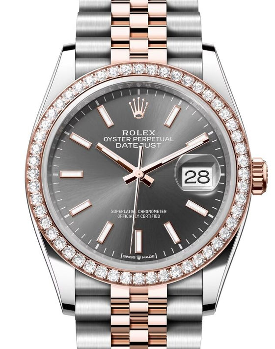 Rolex Datejust 36 Rose Gold/Steel Slate Index Dial & Diamond Bezel Jubilee Bracelet 126281RBR