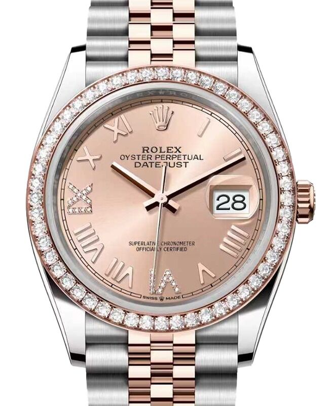 Rolex Datejust 36 Rose Gold/Steel New Rose Roman Diamond VIIX Dial & Bezel Jubilee Bracelet 126281RBR