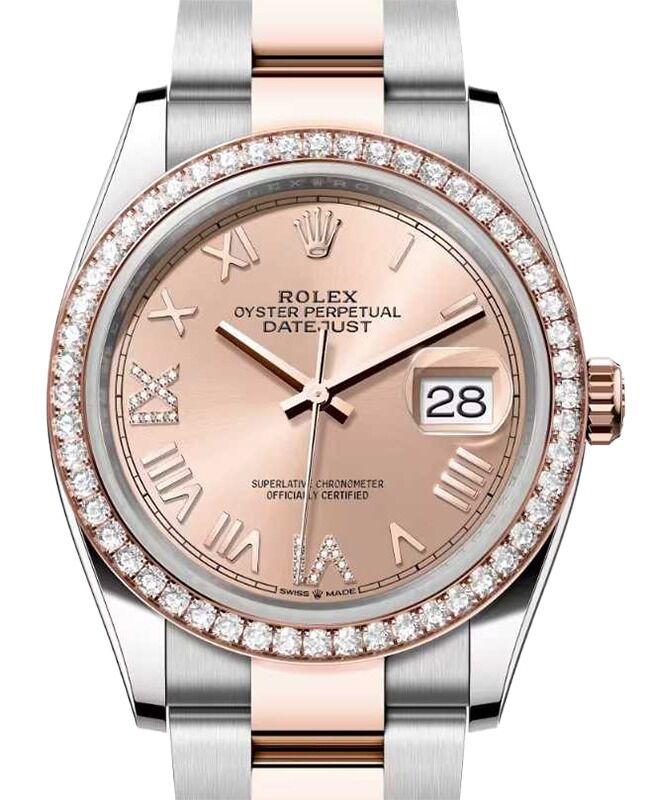Rolex Datejust 36 Rose Gold/Steel New Rose Roman Diamond VIIX Dial & Bezel Oyster Bracelet 126281RBR