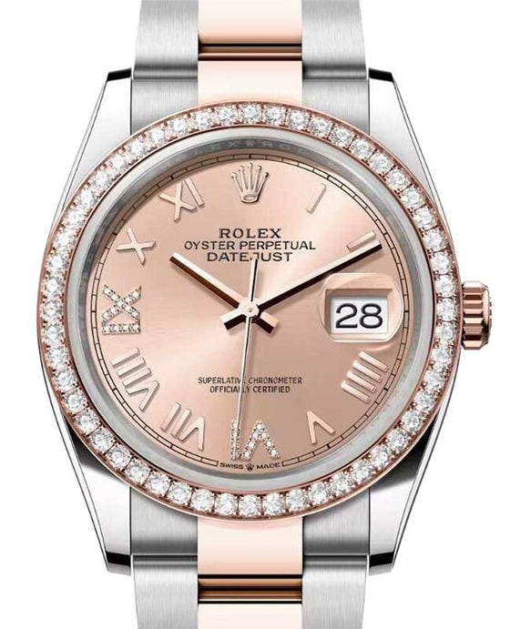 Rolex Datejust 36 Rose Gold/Steel New Rose Roman Diamond VIIX Dial & Bezel Oyster Bracelet 126281RBR