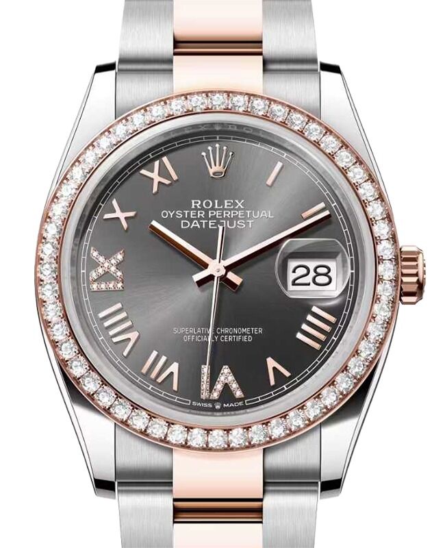 Rolex Datejust 36 Rose Gold/Steel New Slate Roman Diamond VIIX Dial & Bezel Oyster Bracelet 126281RBR