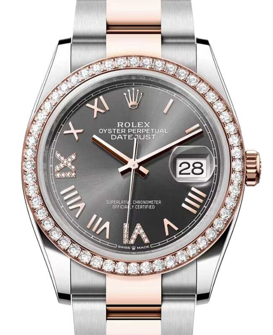 Rolex Datejust 36 Rose Gold/Steel New Slate Roman Diamond VIIX Dial & Bezel Oyster Bracelet 126281RBR