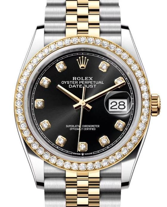 Rolex Datejust 36 Yellow Gold/Steel Bright Black Diamond Dial & Bezel Jubilee Bracelet 126283RBR