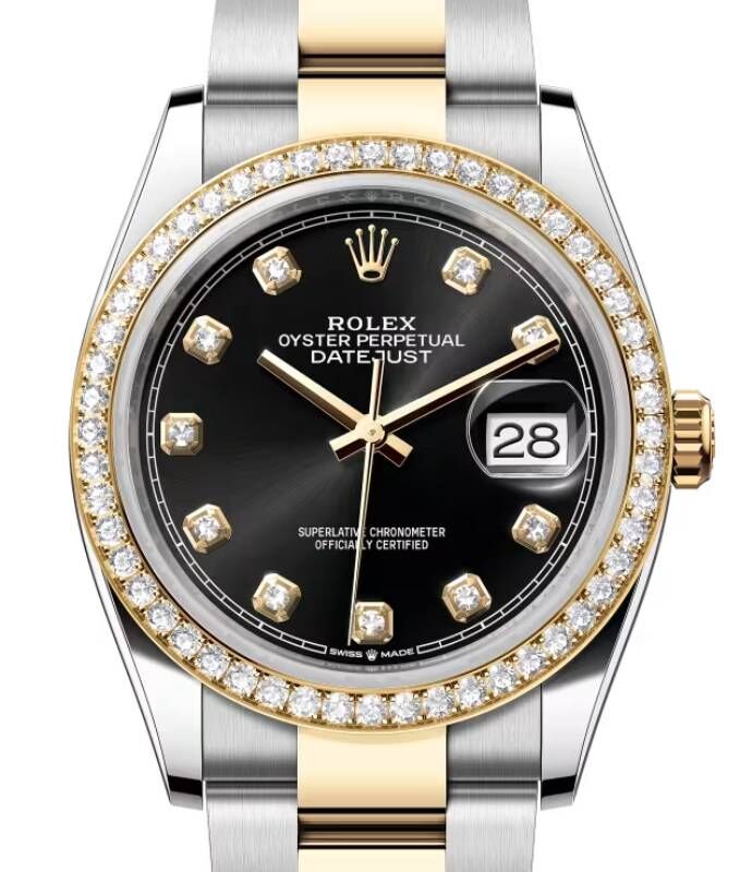 Rolex Datejust 36 Yellow Gold/Steel Bright Black Diamond Dial & Diamond Bezel Oyster Bracelet 126283RBR