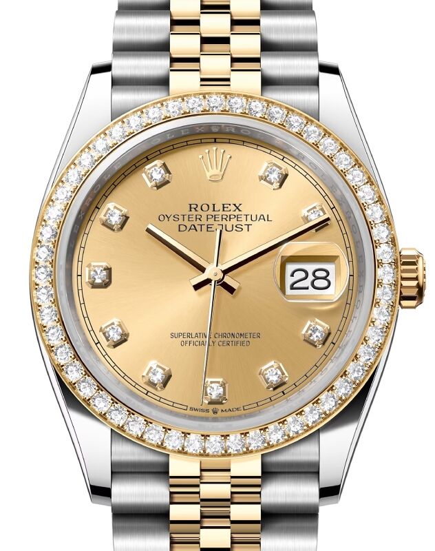Rolex Datejust 36 Yellow Gold/Steel Champagne Diamond Dial & Diamond Bezel Jubilee Bracelet 126283RBR