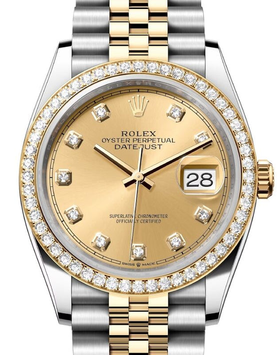 Rolex Datejust 36 Yellow Gold/Steel Champagne Diamond Dial & Diamond Bezel Jubilee Bracelet 126283RBR
