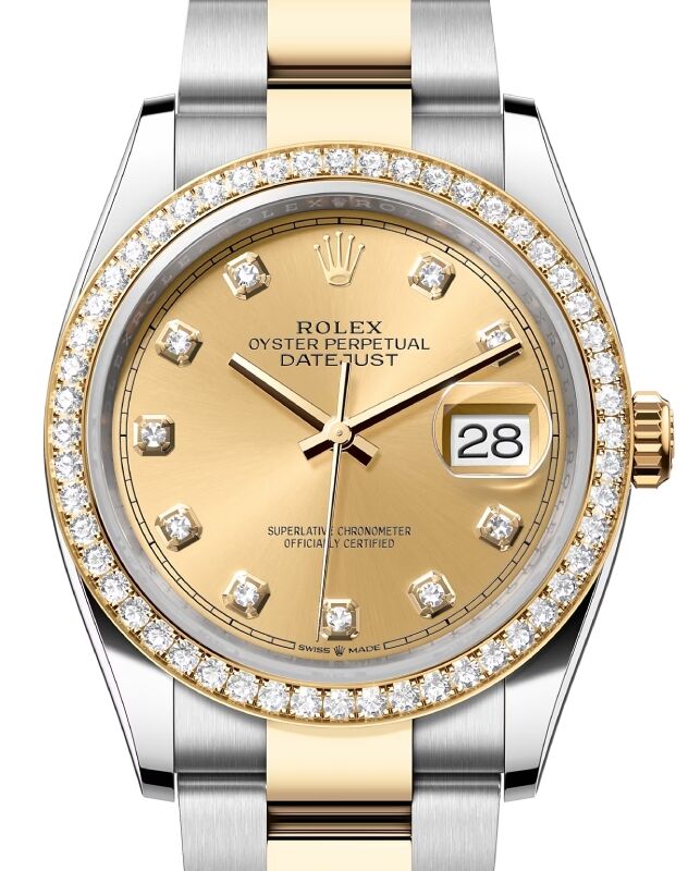 Rolex Datejust 36 Yellow Gold/Steel Champagne Diamond Dial & Diamond Bezel Oyster Bracelet 126283RBR