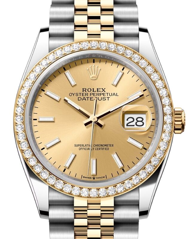 Rolex Datejust 36 Yellow Gold/Steel Champagne Index Dial & Diamond Bezel Jubilee Bracelet 126283RBR