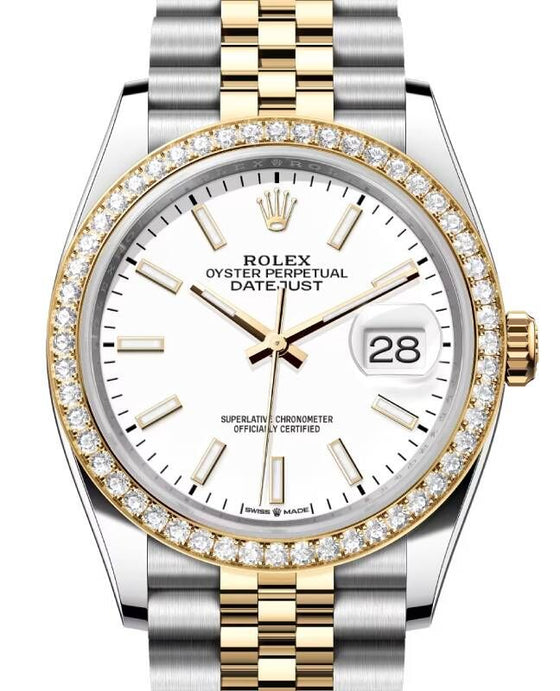 Rolex Datejust 36 Yellow Gold/Steel White Index Dial & Diamond Bezel Jubilee Bracelet 126283RBR