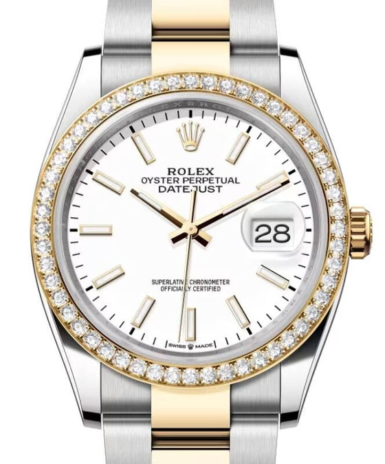 Rolex Datejust 36 Yellow Gold/Steel White Index Dial & Diamond Bezel Oyster Bracelet 126283RBR