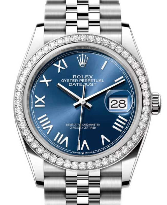Rolex Datejust 36 White Gold/Steel Bright Blue Roman Dial & Diamond Bezel Jubilee Bracelet 126284RBR