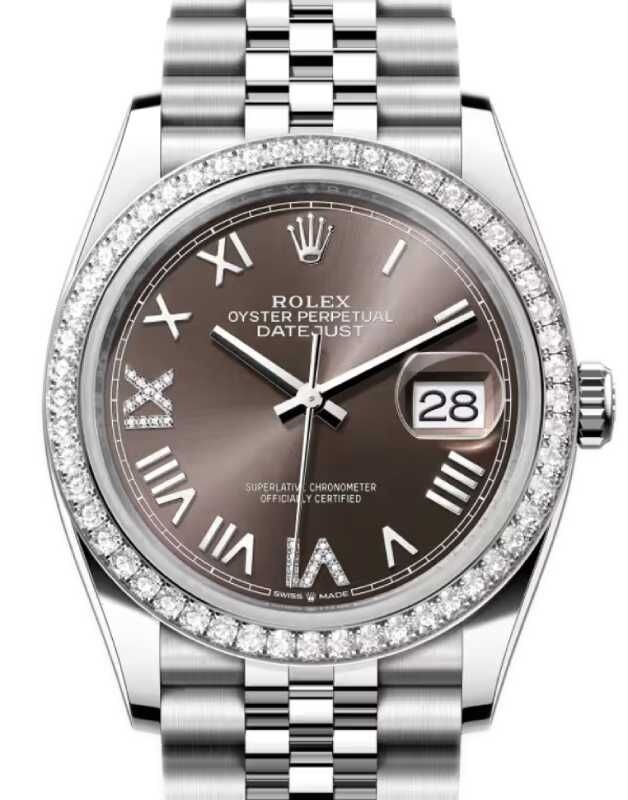 Rolex Datejust 36 White Gold/Steel Dark Grey Roman Diamond VIIX Dial & Diamond Bezel Jubilee Bracelet 126284RBR