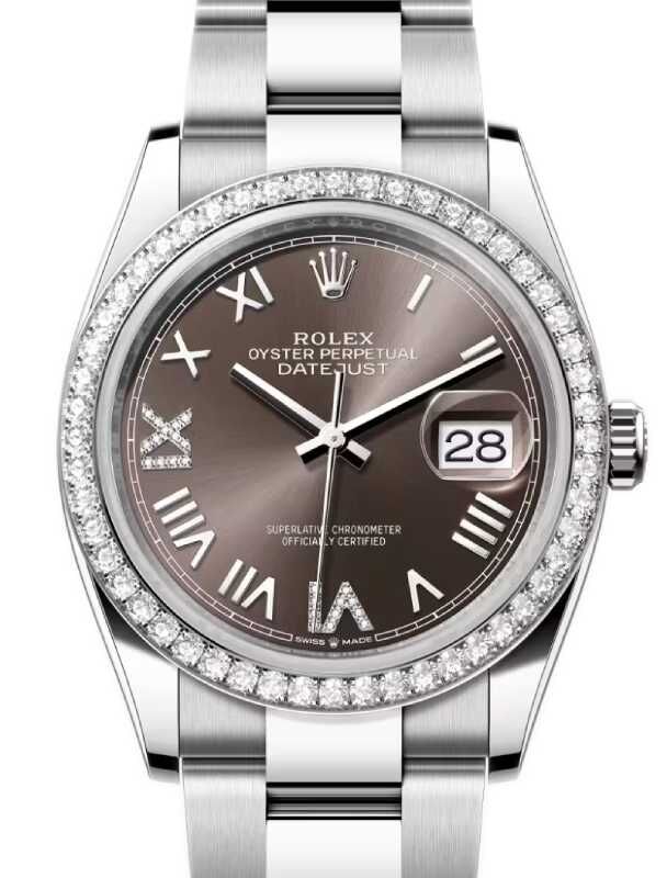 Rolex Datejust 36 White Gold/Steel Dark Grey Roman Diamond VIIX Dial & Bezel Oyster Bracelet 126284RBR