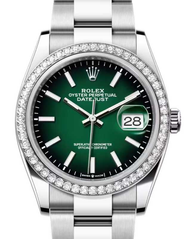 Rolex Datejust 36 White Gold/Steel Green Ombre Index Dial & Diamond Bezel Oyster Bracelet 126284RBR