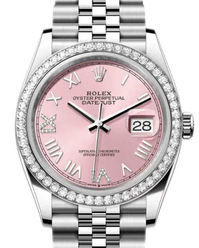Rolex Datejust 36 White Gold/Steel New Pink Roman Diamond VIIX Dial & Bezel Jubilee Bracelet 126284RBR