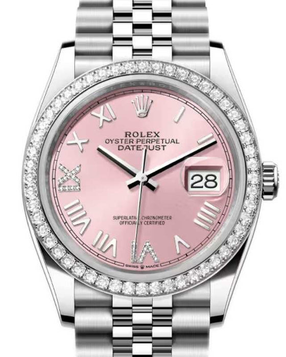 Rolex Datejust 36 White Gold/Steel New Pink Roman Diamond VIIX Dial & Bezel Jubilee Bracelet 126284RBR